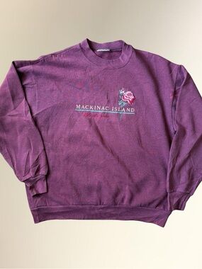 Vtg Mackinac Island, MI Crewneck with Rose Embroidery